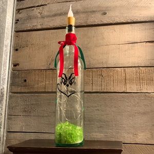 Grinch face candle top wine bottle lantern